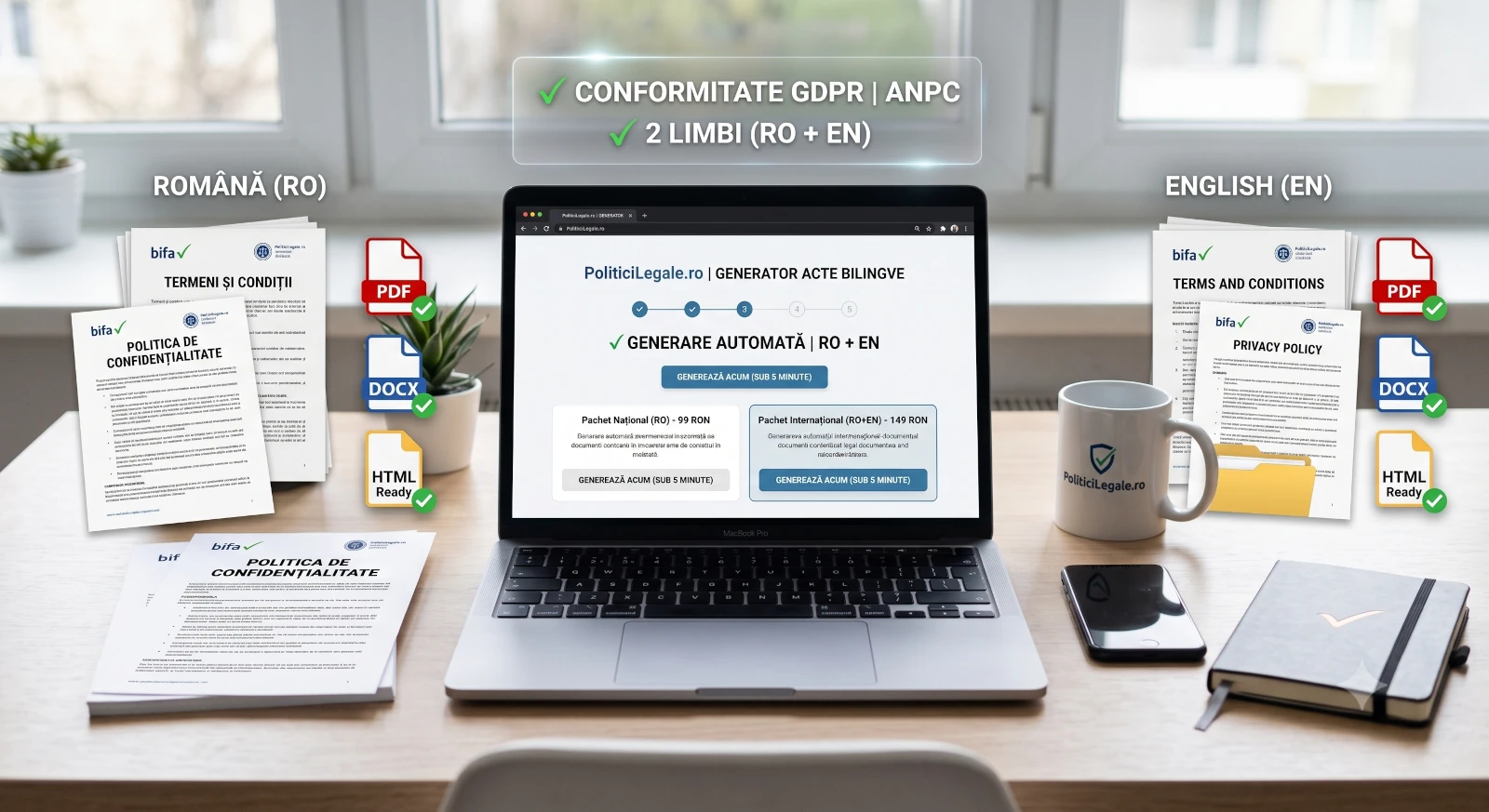 Cum să obții acte legale bilingve (RO + EN) pentru afacerea ta online în mai puțin de 5 minute