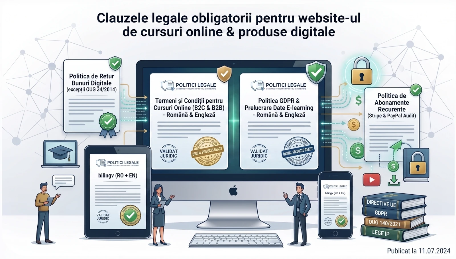 Ce clauze legale sunt obligatorii pentru site-urile care vând cursuri online și produse digitale?